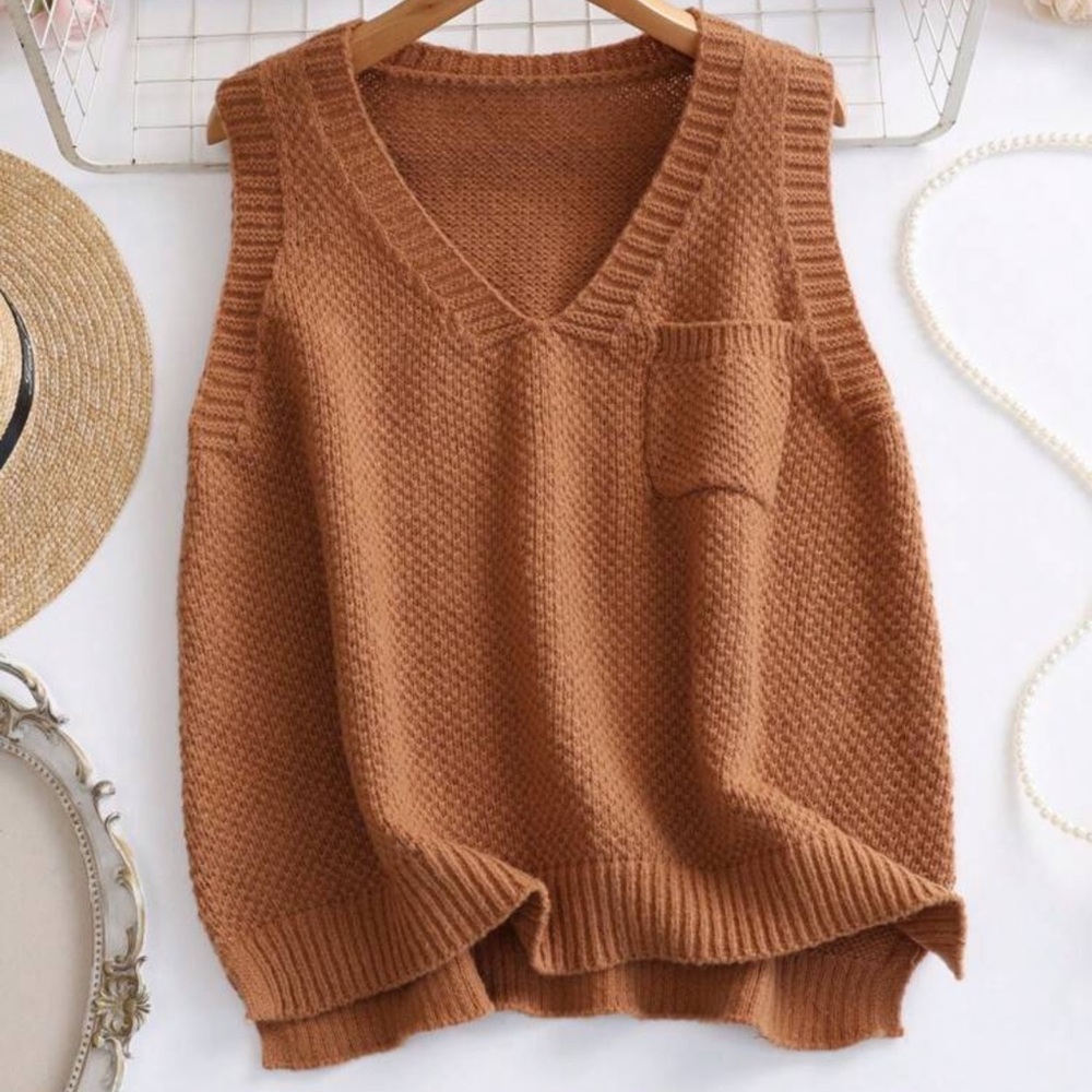 SHEIN Brown V-Neck Sweater